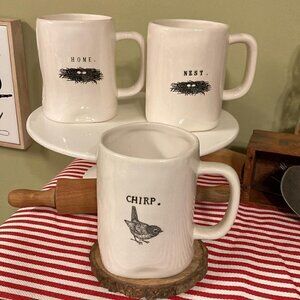 RARE Rae Dunn Artisan Collection "Chirp" Mug with "NEST" and "HOME" Mugs